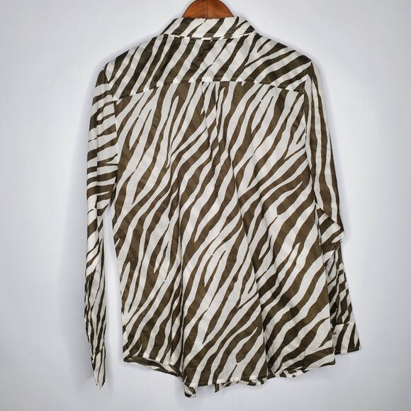 Talbots Womens Aimal Print Button Up Blouse Size L Long Sleeve Light Weight NWT - Picture 2 of 9